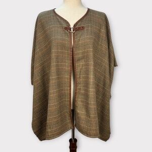 Vince Camuto Poncho Cape Plaid Brown Buckle British Heritage Academia Classic OS